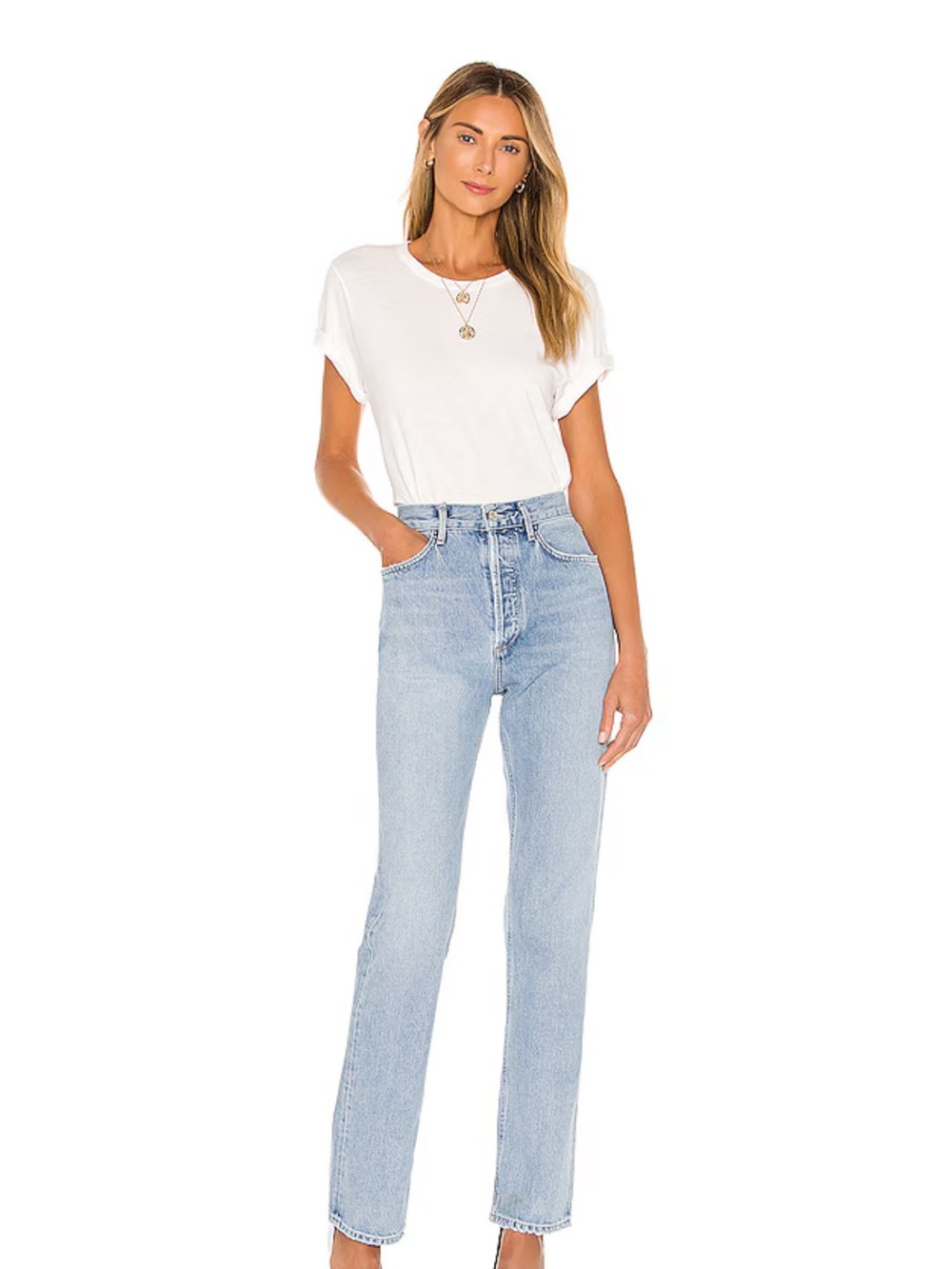Agolde Lana Light Wash High-Rise Straight Jeans Riptide Size 27